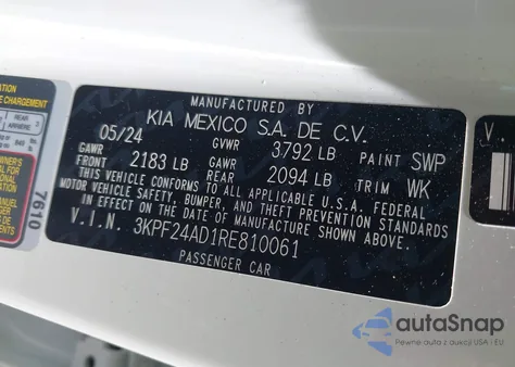 2024 Kia Forte Lxs from USA, damaged, VIN 3KPF24AD1RE810061